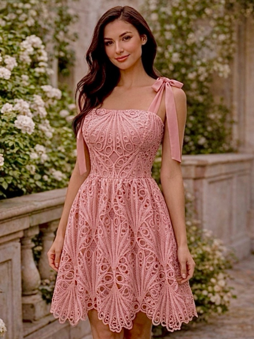 Flying Tomato Blush Pink Lace Dress Tie Strap Fit & Flare Small